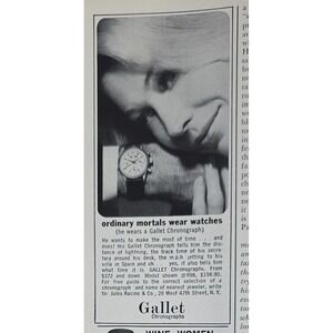Vintage 1964 Gallet Chronograph Watch Print Ad Jules Racine & Co